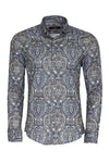 Damask Pattern Blue Slim Fit Shirt - Wessi