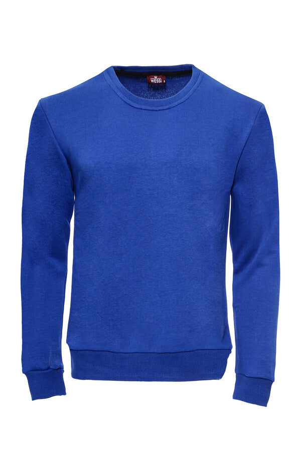 Dark Blue Plain Circle Neck Sweatshirt - Wessi