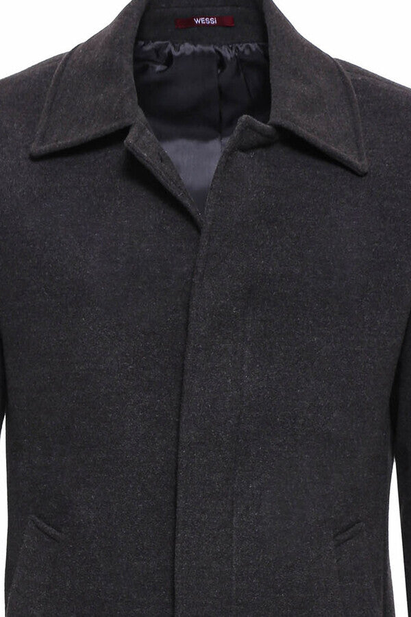 Anthracite Hidden Button Peak Lapel Coat - Wessi