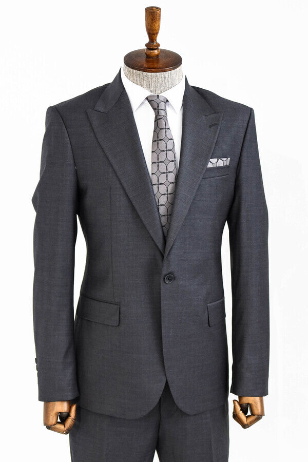 Dark Grey Wool Men's Suit - Wessi