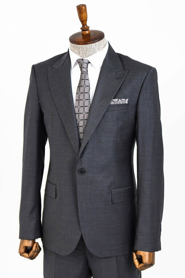 Dark Grey Wool Men's Suit - Wessi