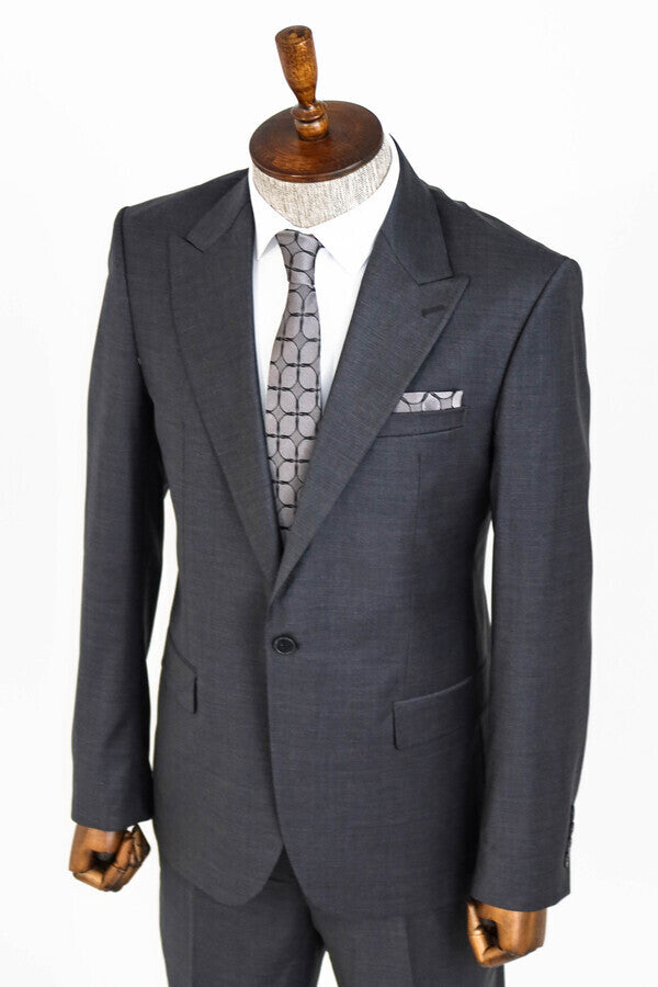 Dark Grey Wool Men's Suit - Wessi