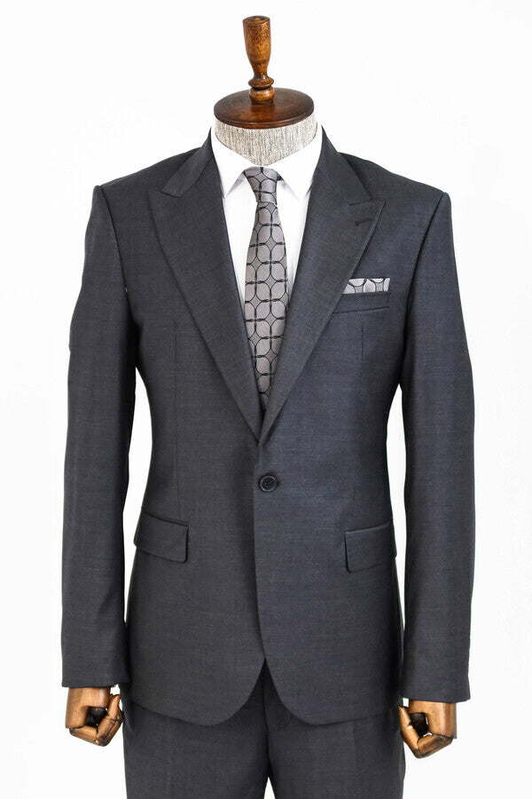 Dark Grey Wool Men's Suit - Wessi