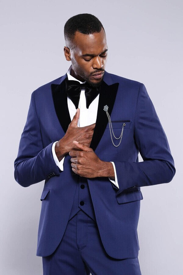 Detachable Lapel Blue Men Tuxedo  - Wessi