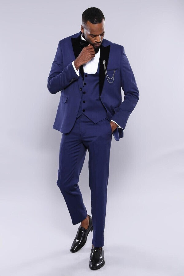 Detachable Lapel Blue Men Tuxedo  - Wessi