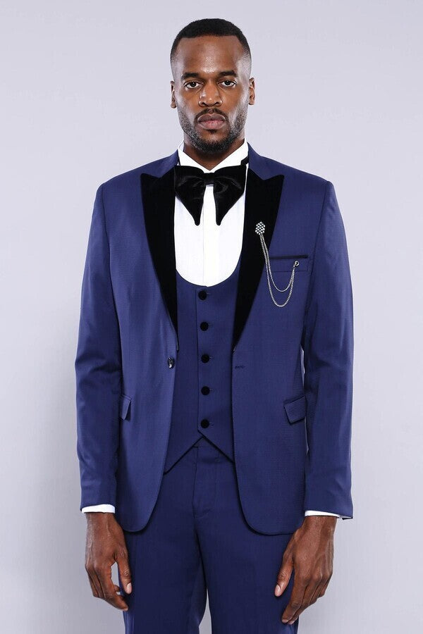 Detachable Lapel Blue Men Tuxedo  - Wessi