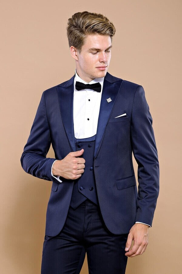 Detachable Lapel Navy Blue Men Tuxedo - Wessi