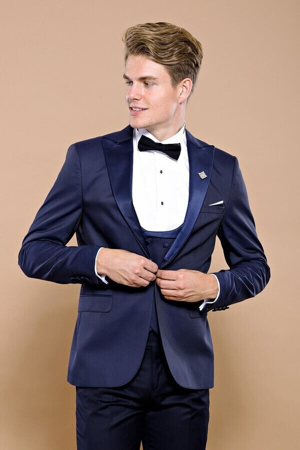 Detachable Lapel Navy Blue Men Tuxedo - Wessi