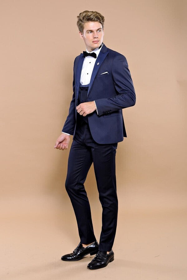 Detachable Lapel Navy Blue Men Tuxedo - Wessi