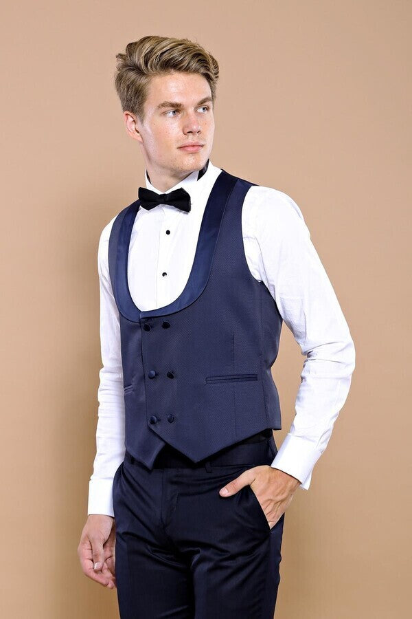 Detachable Lapel Navy Blue Men Tuxedo - Wessi