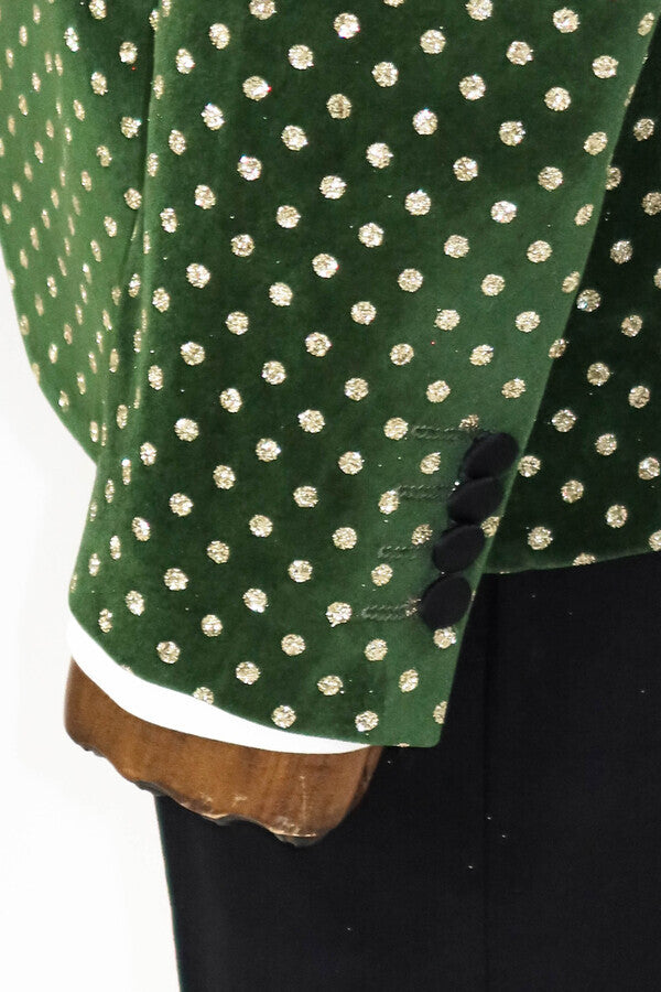 Blazer de fiesta ajustado con estampado de lunares en color verde oscuro para hombre - Wessi