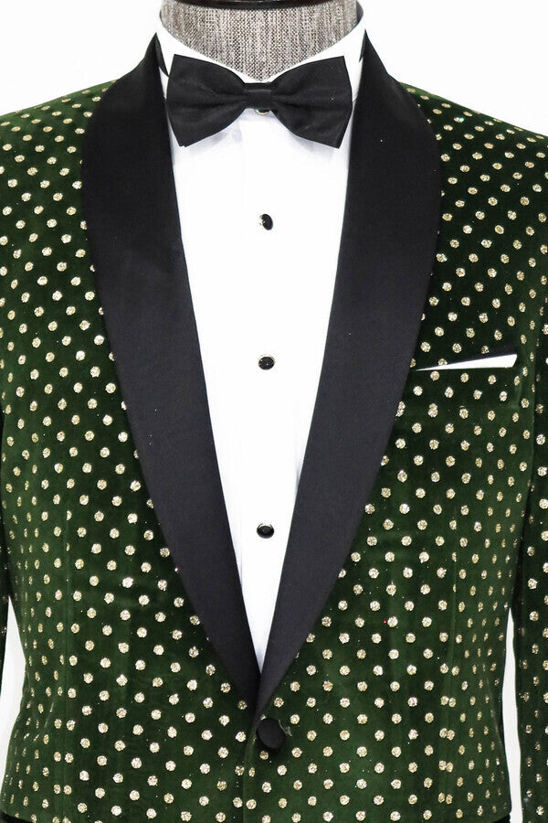 Blazer de fiesta ajustado con estampado de lunares en color verde oscuro para hombre - Wessi