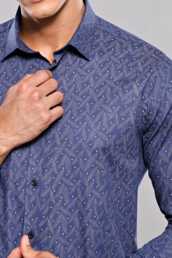 Dot-Patterned Navy Blue Shirt | Wessi