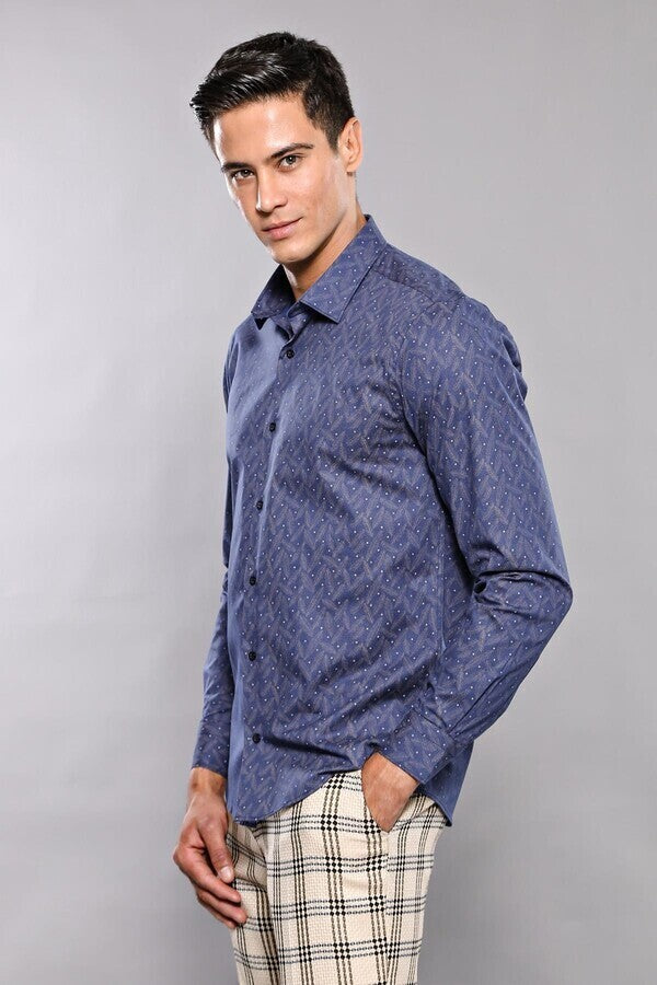 Dot-Patterned Navy Blue Shirt | Wessi