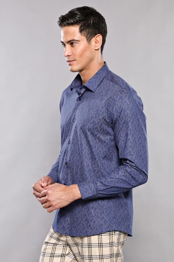 Dot-Patterned Navy Blue Shirt | Wessi