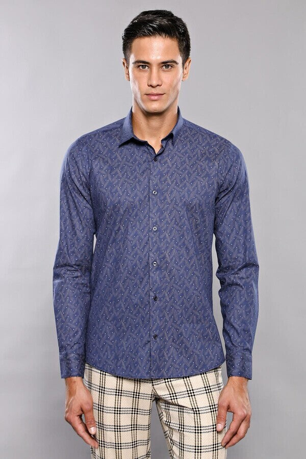 Dot-Patterned Navy Blue Shirt | Wessi