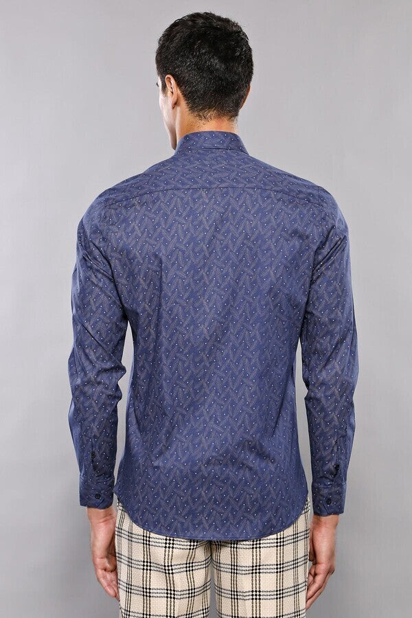 Dot-Patterned Navy Blue Shirt | Wessi