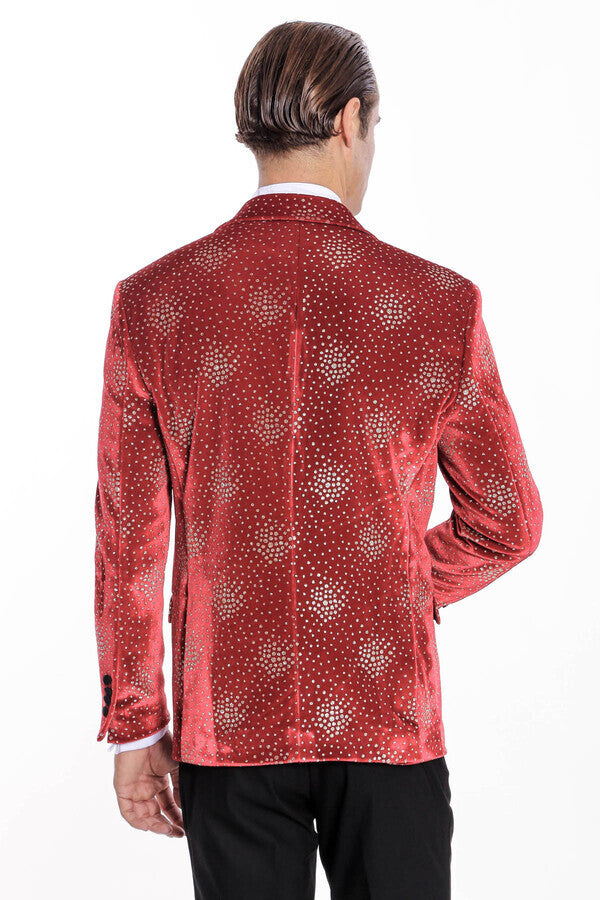 Blazer de fiesta para hombre con solapa de pico y estampado de lunares en color burdeos - Wessi