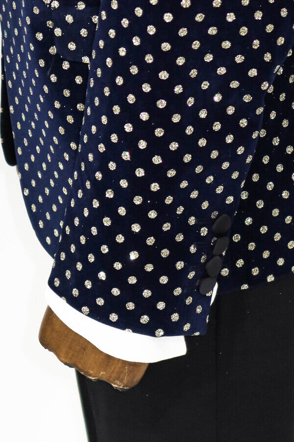 Blazer de fiesta ajustado con estampado de lunares en azul marino para hombre - Wessi