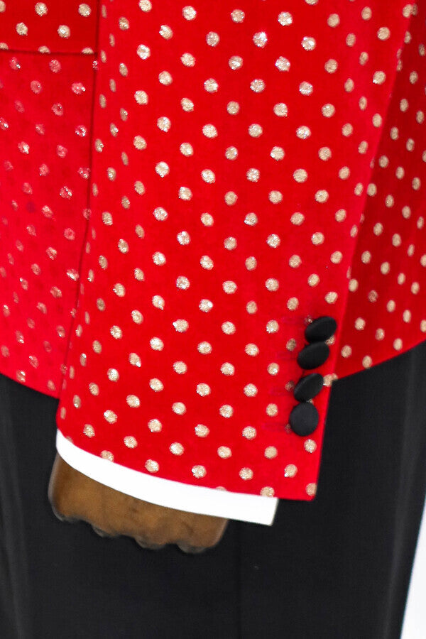 Dot Patterned Slim Fit Red Men Prom Blazer - Wessi