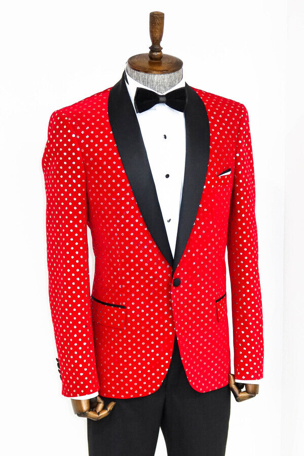 Blazer ajustado para hombre en color rojo con estampado de lunares - Wessi