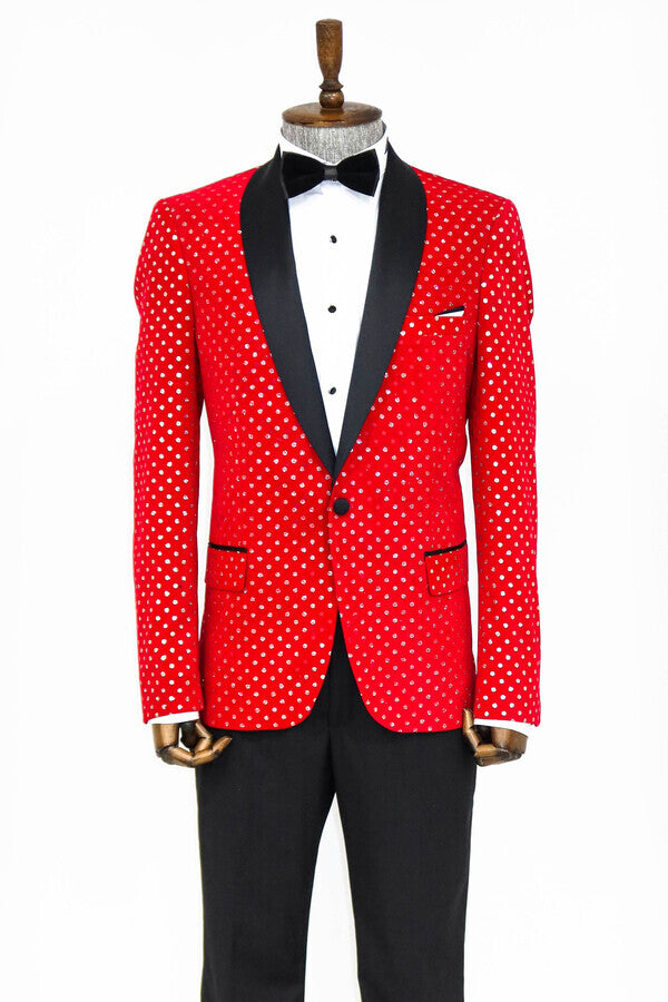 Blazer ajustado para hombre en color rojo con estampado de lunares - Wessi