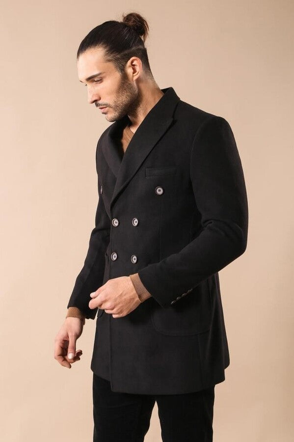 Double-Breasted Black Men Coat - Wessi