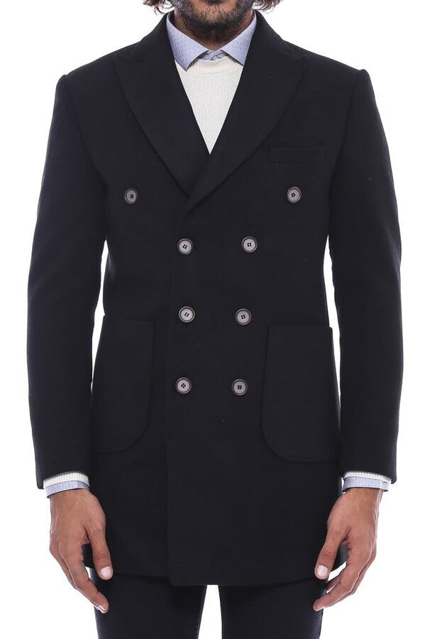 Double-Breasted Black Men Coat - Wessi