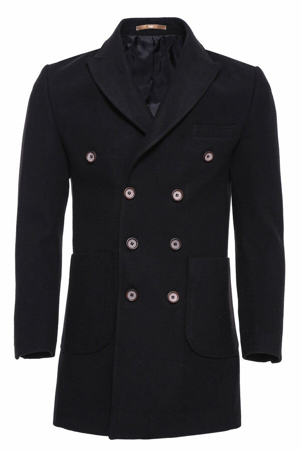 Double-Breasted Black Men Coat - Wessi