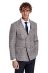 Double Breasted Checked Anthracite Men Blazer - Wessi