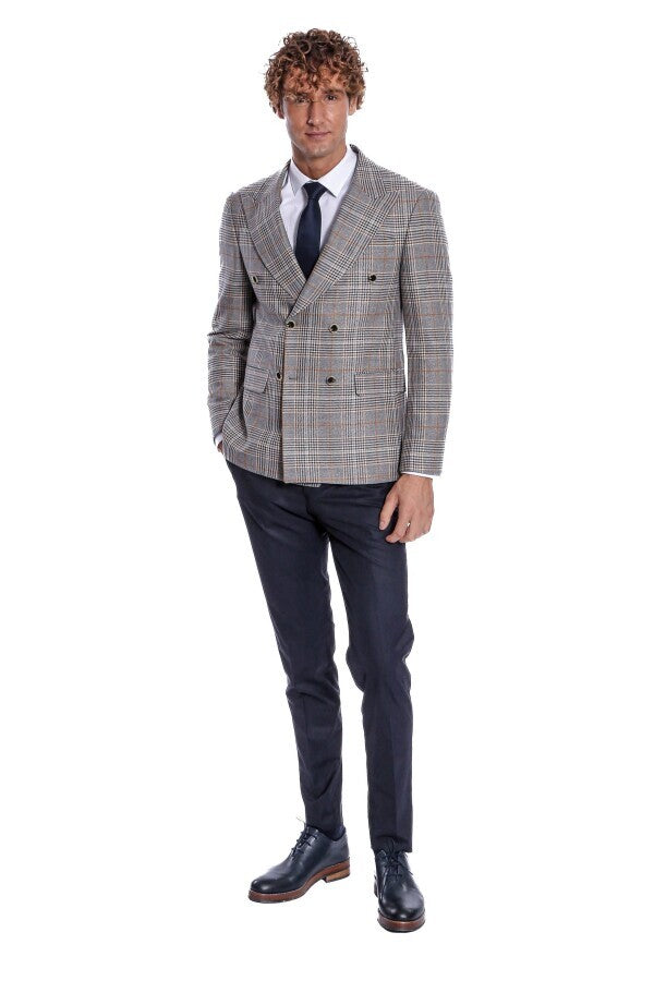 Blazer cruzado de cuadros antracita para hombre - Wessi