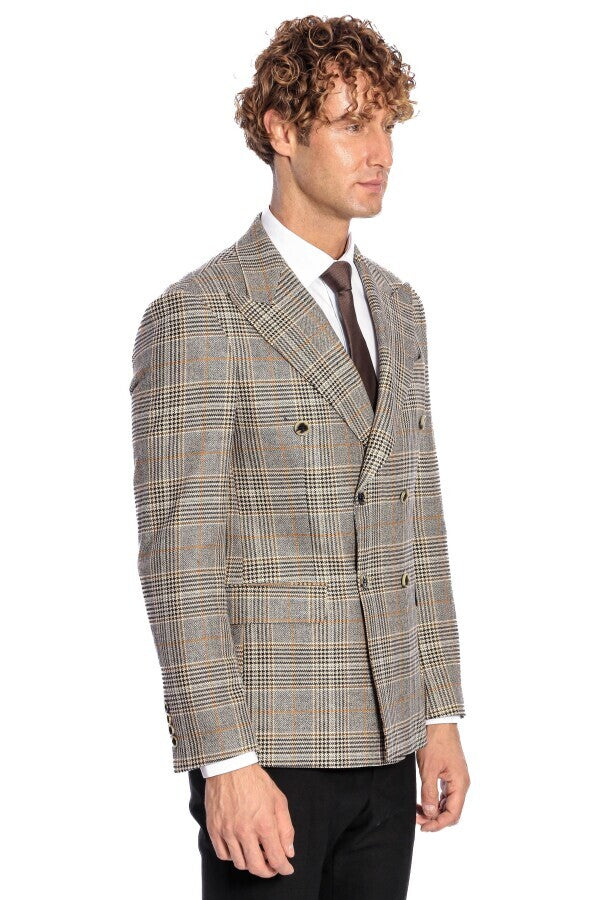 Blazer cruzado a cuadros gris para hombre - Wessi