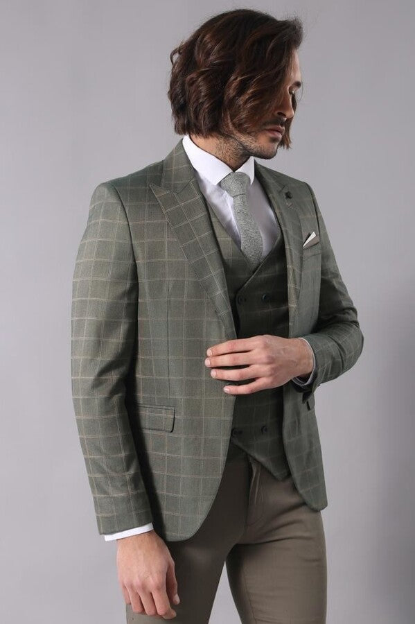 Double Breasted Green Plaid Mens Suit | Wessi