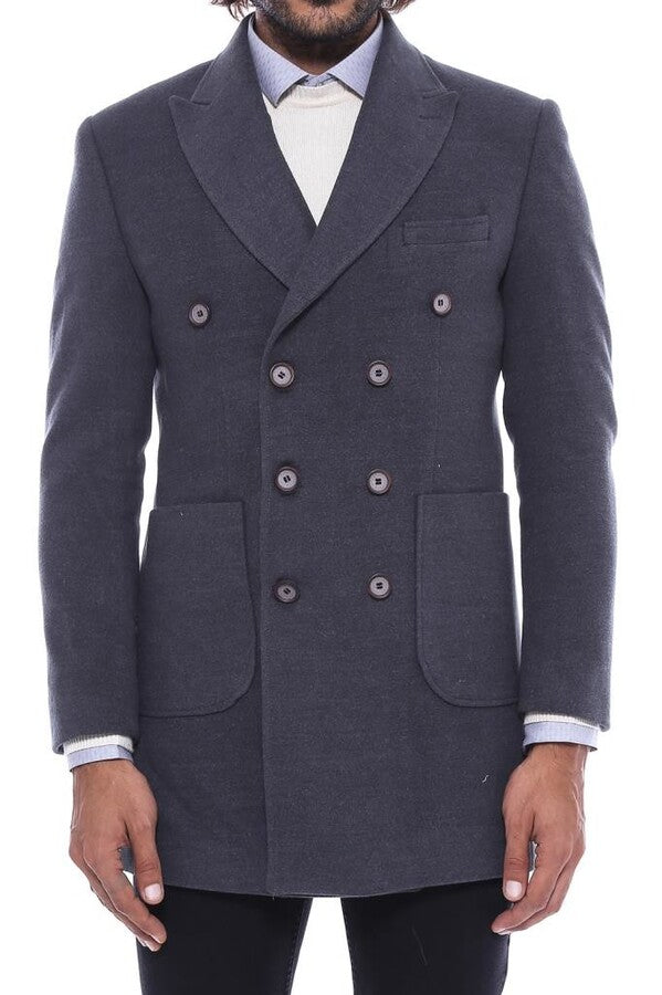 Double-Breasted Men Anthracite Coat - Wessi