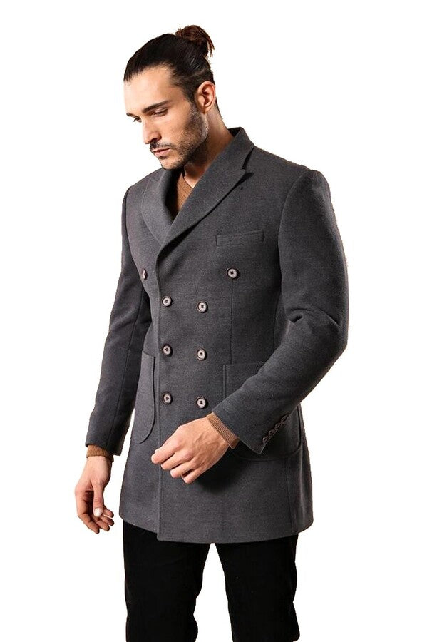 Double-Breasted Men Anthracite Coat - Wessi