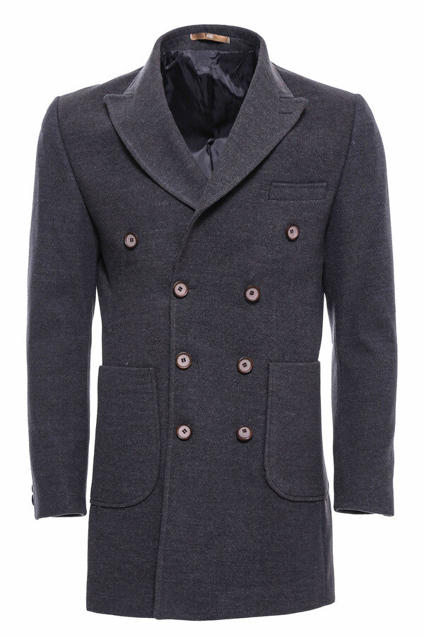 Double-Breasted Men Anthracite Coat - Wessi