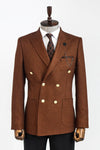 Double Breasted Slim Fit Brown Men Blazer - Wessi