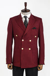 Double Breasted Slim Fit Burgundy Men Blazer - Wessi