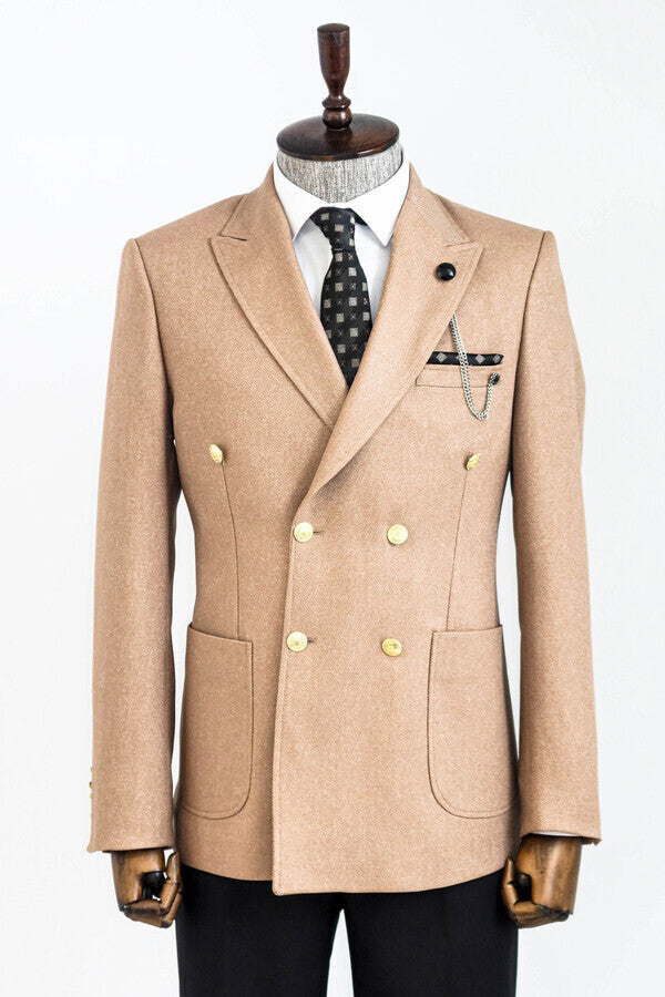 Blazer cruzado entallado de color crema para hombre - Wessi