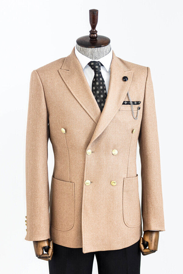 Blazer cruzado entallado de color crema para hombre - Wessi