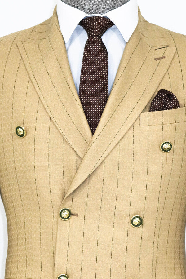 Blazer de hombre de color crema a rayas de corte entallado y cruzado - Wessi