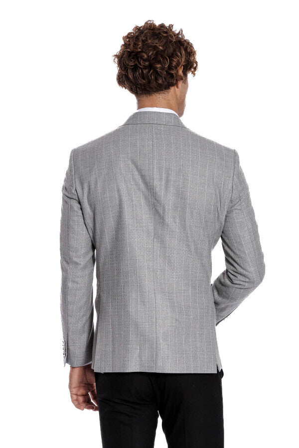 Blazer de rayas gris de corte entallado y cruzado para hombre - Wessi