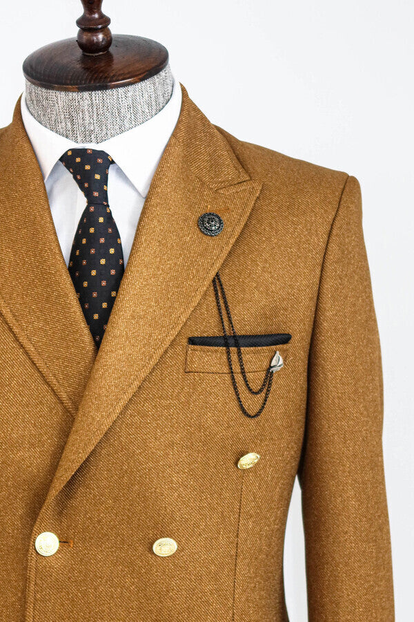 Blazer de hombre entallado con doble botonadura en color leonado - Wessi