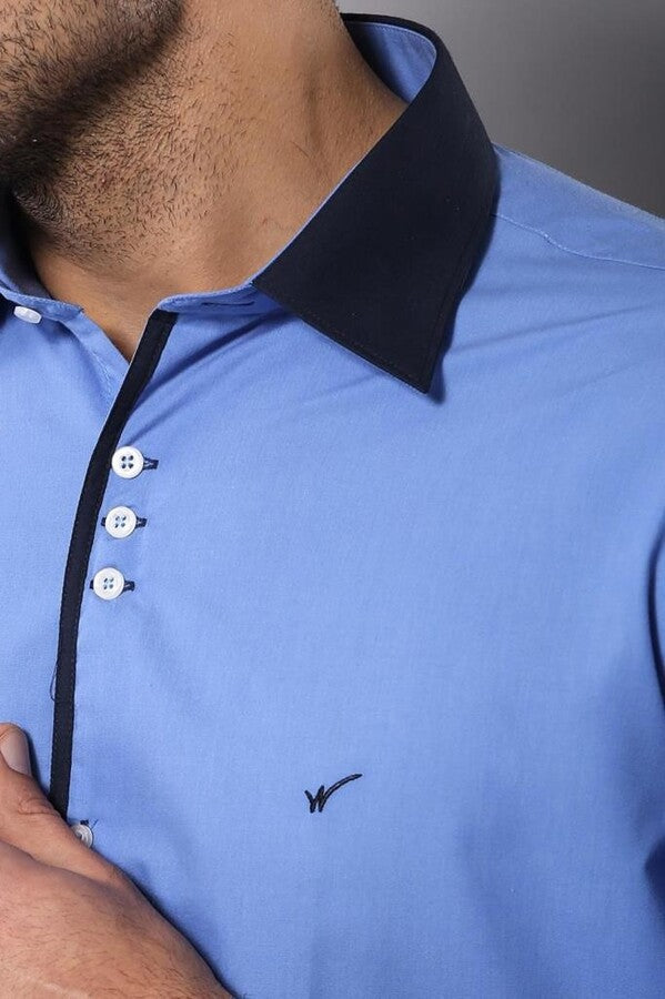 Double Colored Blue Slim Fit Shirt | Wessi