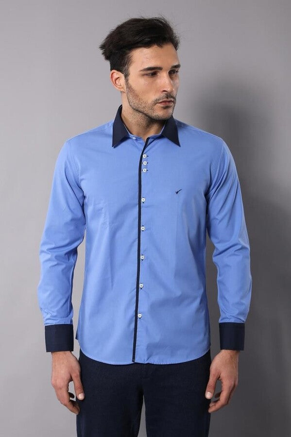 Double Colored Blue Slim Fit Shirt | Wessi