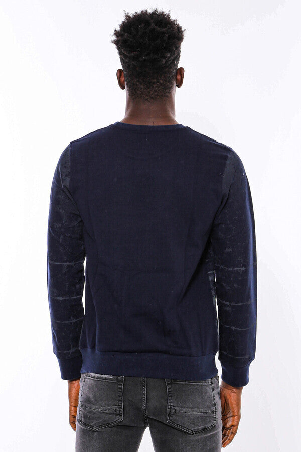 Eagle Patterned Slim Fit Navy Blue Sweatshirt - Wessi