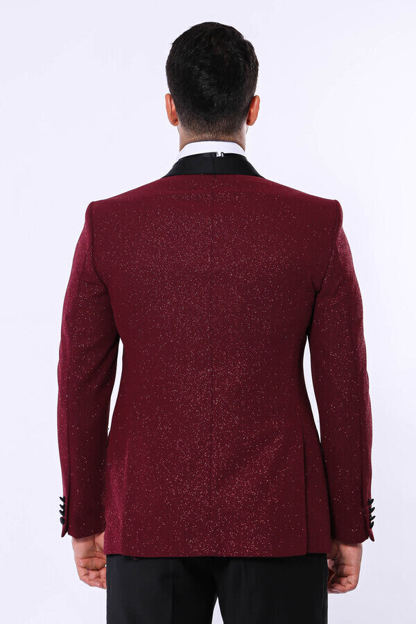 Burgundy Shawl Lapel Sparkly Men Tuxedo Jacket - Wessi