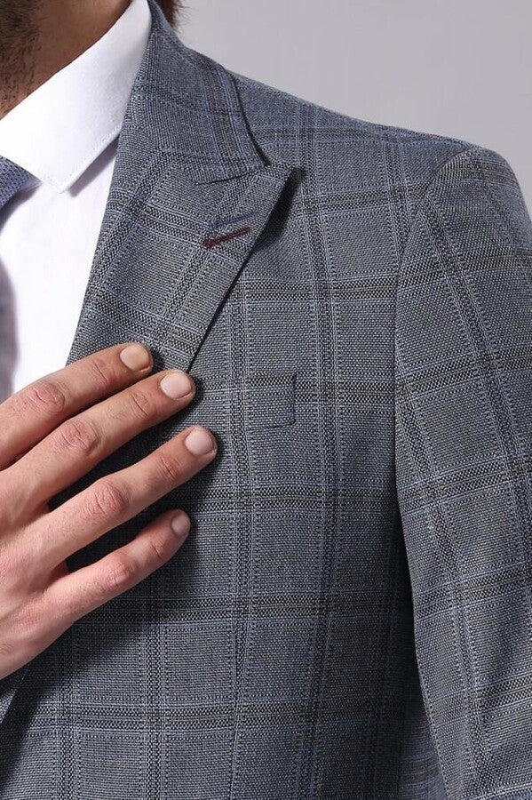 Blazer ajustado de cuadros grises para hombre - Wessi