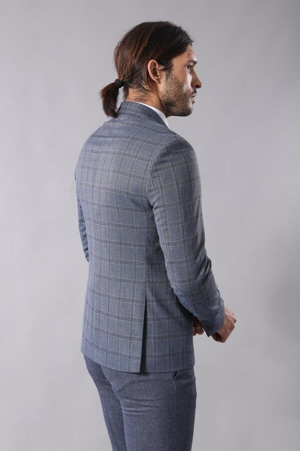 Grey Checked Men's Slim Fit Blazer - Wessi