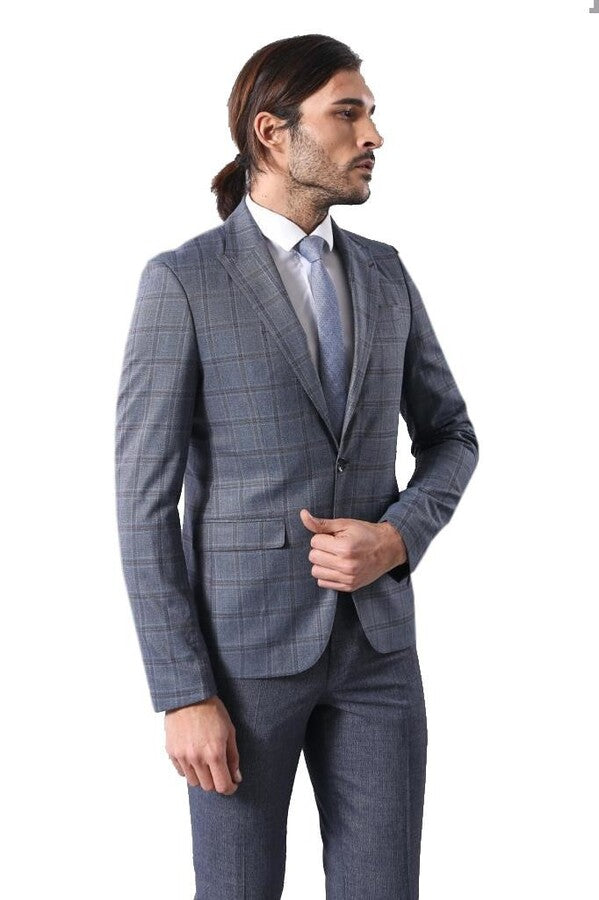 Blazer ajustado de cuadros grises para hombre - Wessi